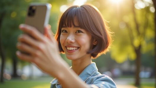 Perfekter Selfie-Moment mit Kurzhaarfrisur-Titel