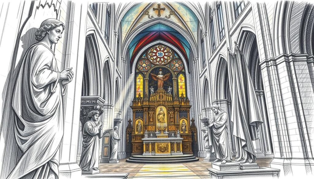 Altstadt mit Kirche in historischer Umgebung, beeindruckende Architektur und gotische Elemente.