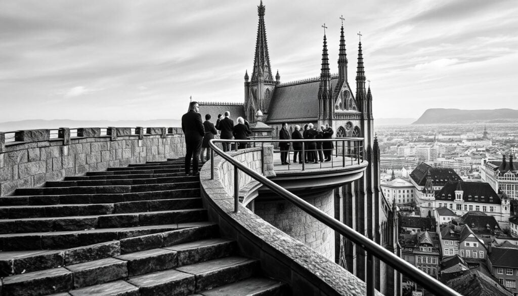 Altstadt mit Kirche, Aussicht, Dachterrasse, historische Stadt.