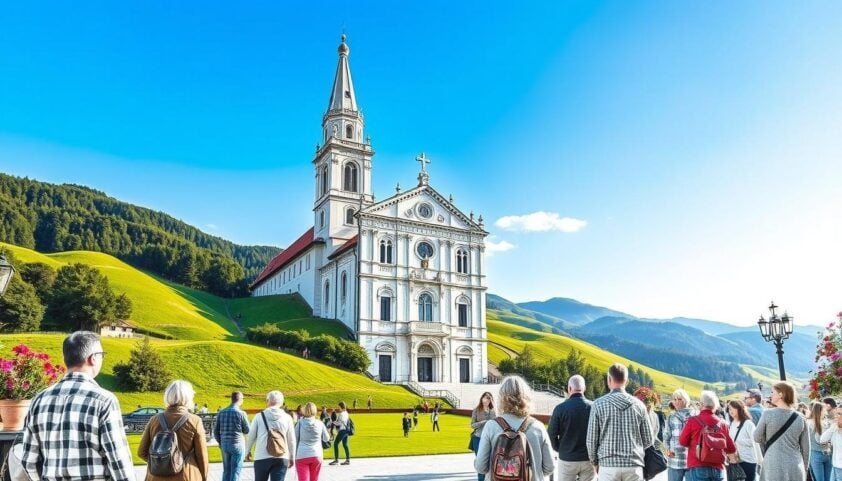 Historische Altstadt mit der eindrucksvollen Kirche auf den Hügeln, umgeben von malerischer Landschaft in Deutschland.