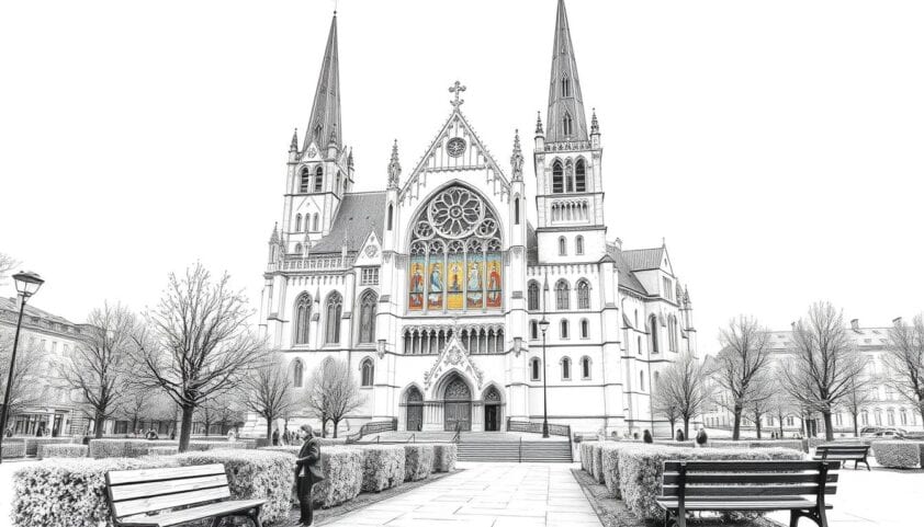 Kirche in der Altstadt, historische Architektur, evangelische Stadtkirche, Stadtraum, Sehenswürdigkeit.