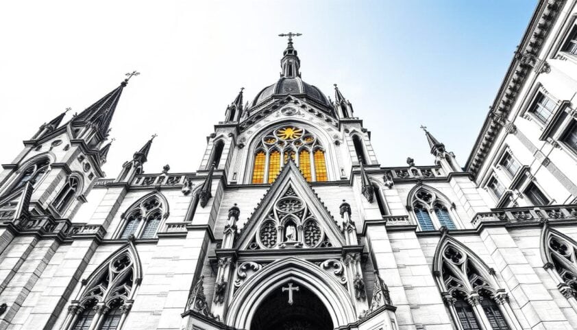Historische Altstadt mit beeindruckender gotischer Kirche in der Innenstadt.