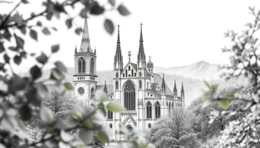 Historische Altstadt mit imposanter gotischer Kirche und malerischer Umgebung in Deutschland.