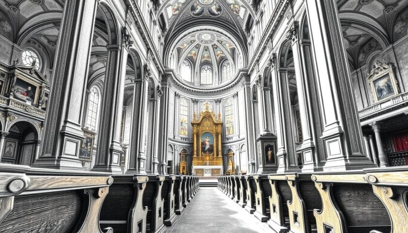 Historische Altstadt mit barocker Kirche und beeindruckender Innenarchitektur in Deutschland.