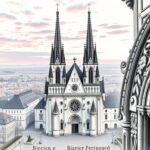 Altstadt mit Kirche, schöne Ansicht auf historische Altstadt mit gotischer Kirche im Zentrum.