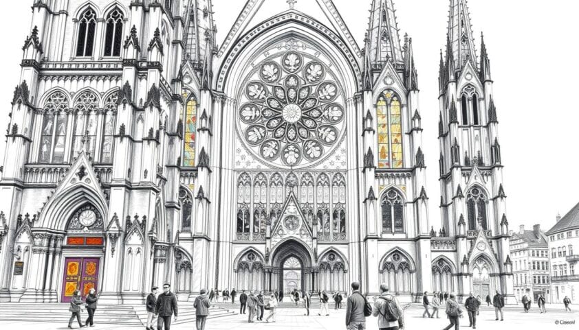 Historische Altstadt und ikonische Kirche, beeindruckende gotische Architektur, Sehenswürdigkeit, Touristenattraktion in Deutschland.