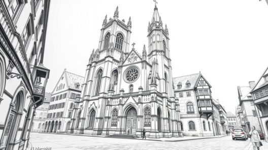 Altstadt mit Kirche in historischen Stadthäusern, zentrale Sehenswürdigkeit, ideal für Spaziergänge und Fotografie.