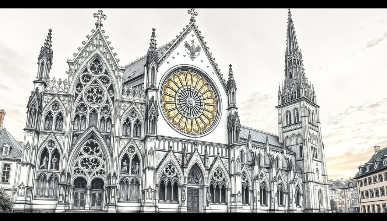 Historische Altstadt mit gotischer Kirche im Stadtzentrum, bekannt für ihre beeindruckende Architektur und mystische Atmosphäre.