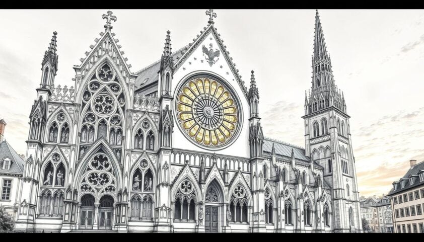 Historische Altstadt mit gotischer Kirche im Stadtzentrum, bekannt für ihre beeindruckende Architektur und mystische Atmosphäre.