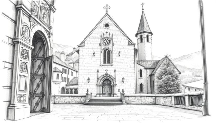 Altstadt mit Kirche: Historisches Stadtbild und Architektur der Altstadt mit romantischer Kirche.