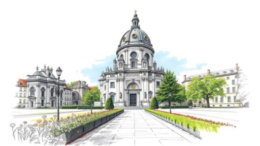 Altstadt mit barocker Kirche, historische Umgebung, Sehenswürdigkeit, Touristenattraktion, Stadtzentrum.