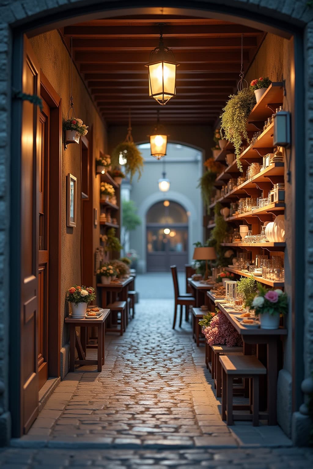 Historische Altstadt mit Kirche, gemütliches Street-Foto im Abendlicht.