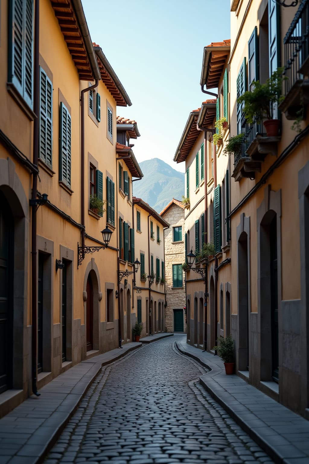 Historische Altstadt mit charmanten Gebäuden und Blick auf eine Kirche im Hintergrund.