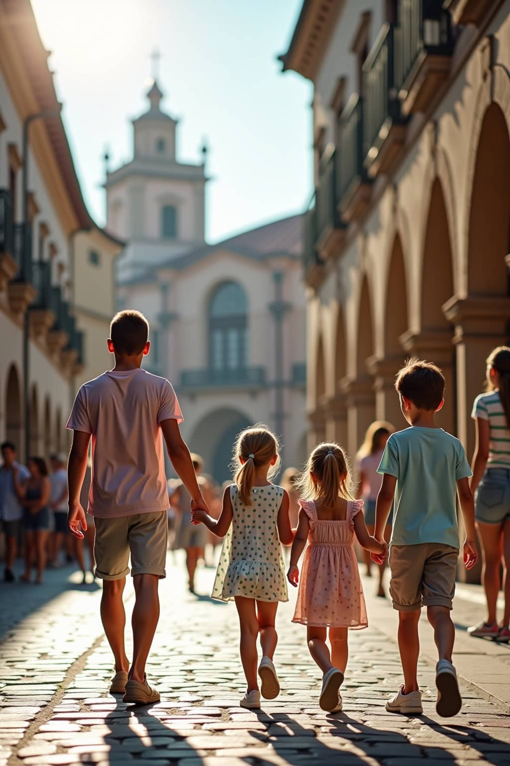 Attraktive Altstadt mit historischem Kirche und lebhafter Atmosphäre an sonnigem Tag.