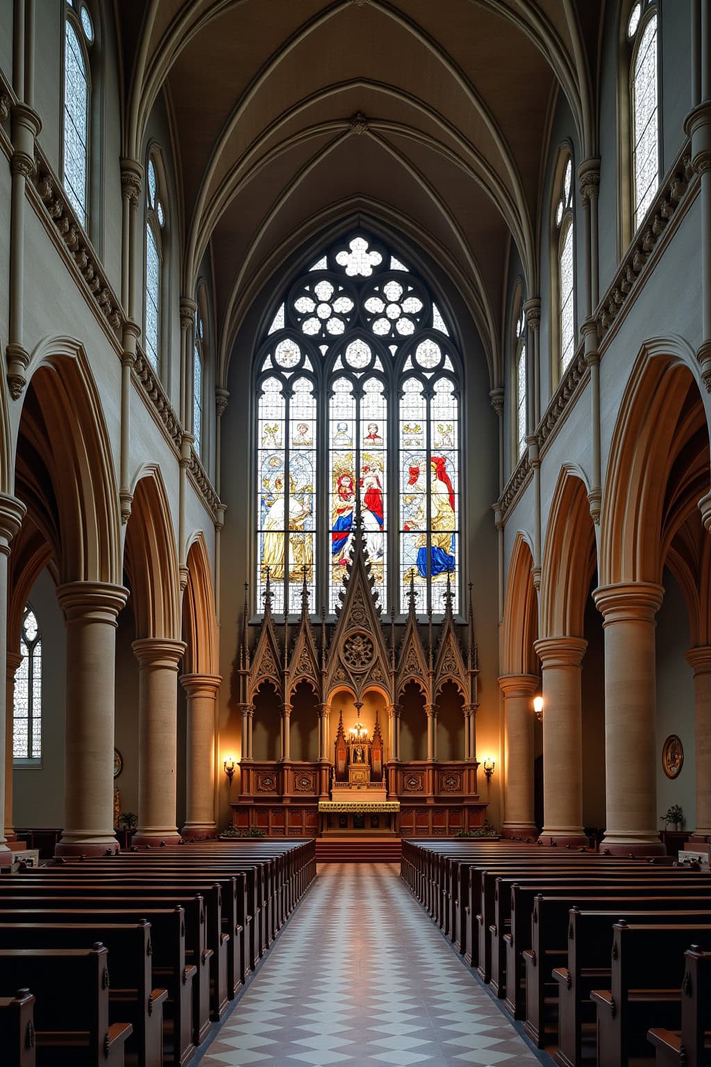 Altstadt mit beeindruckender Kirche, kreative Glasfenster und gotische Architektur.