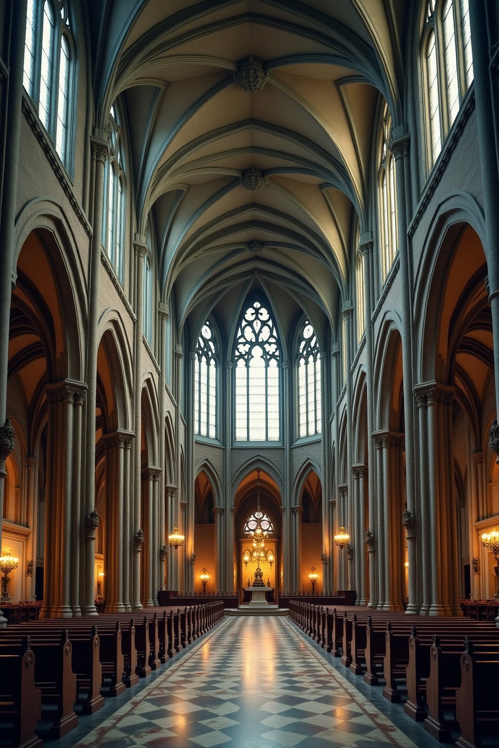 Innenraum der Altstadtkirche mit hohen Fenstern und prächtiger Gewölbedecke.