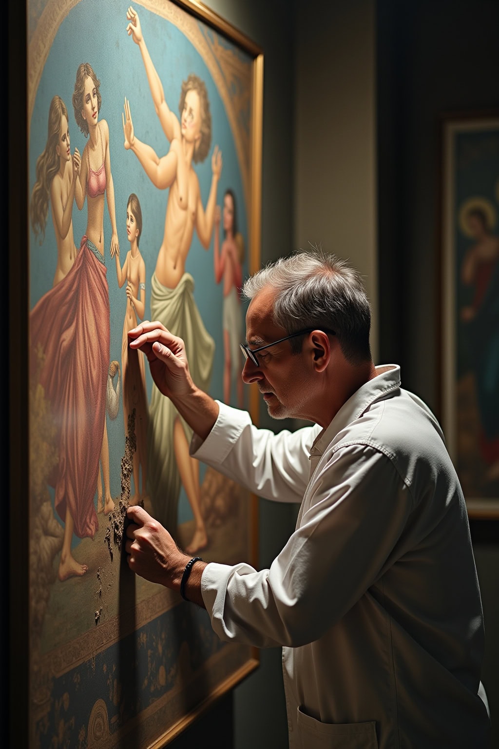 Detaillierte Betrachtung alter religiöser Gemälde in der Kirche Altstadt.