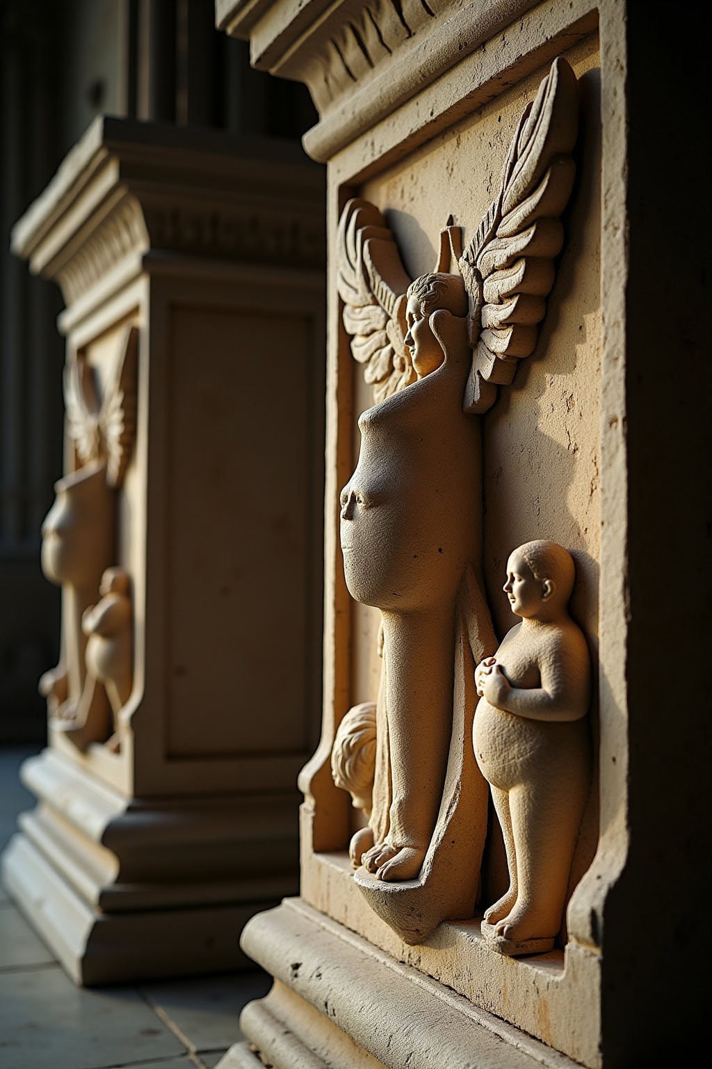 Detaillierte barocke Skulptur mit religiösem Bezug in der Altstadt von Deutschland, berühmte Kirche, historische Architektur.