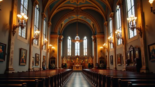 Hochwertige Aufnahme der Kirche in der Altstadt mit beeindruckender Innenraumgestaltung und kunstvollen Fensterdekorationen.