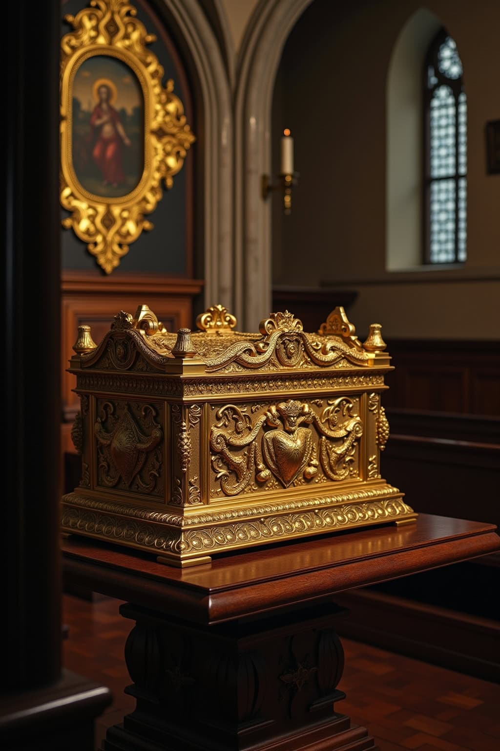 Altar im Stil barocker Kunst mit reichen Goldverzierungen und religiösen Symbolen.