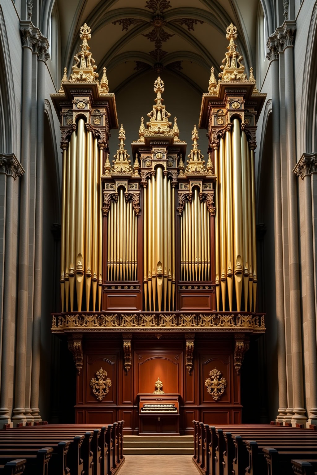Detaillierte Barockorgel im historischen Kircheninneren der Altstadt mit prächtigen Ornamenten.