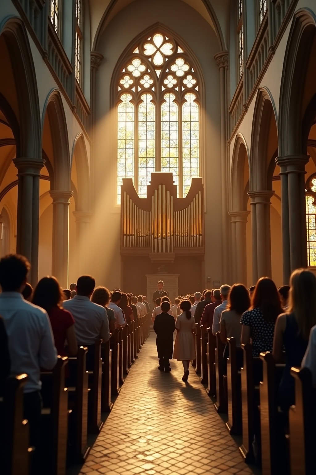Hochromantische Kirche in der Altstadt mit beeindruckender Architektur und großen Fenstern.