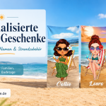 Personalisierte Sommer Geschenke mit Strandtüchern mit Namen, Strandzubehör und Geschenkideen für Familie und Badetage